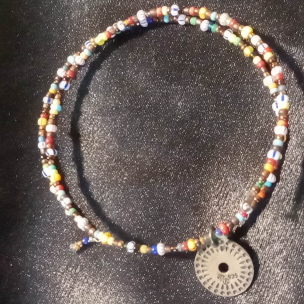 Lauren Conrad seed bead collar necklace on memory wire 925 silver accents .